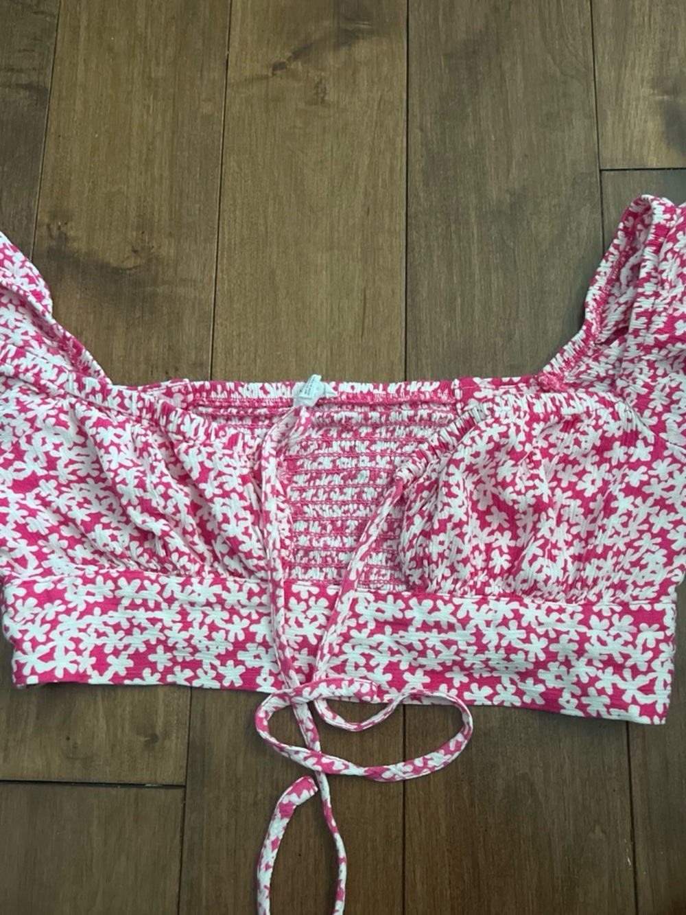 Garage Pink & White Floral Lace-Up Crop Top